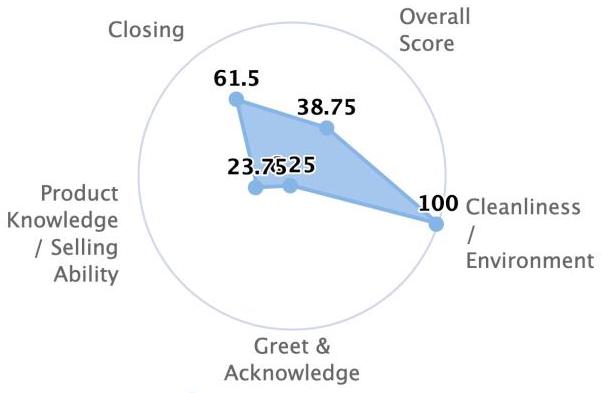 Graph showing high cleanliness and closing skills and low scores for all other measurements.